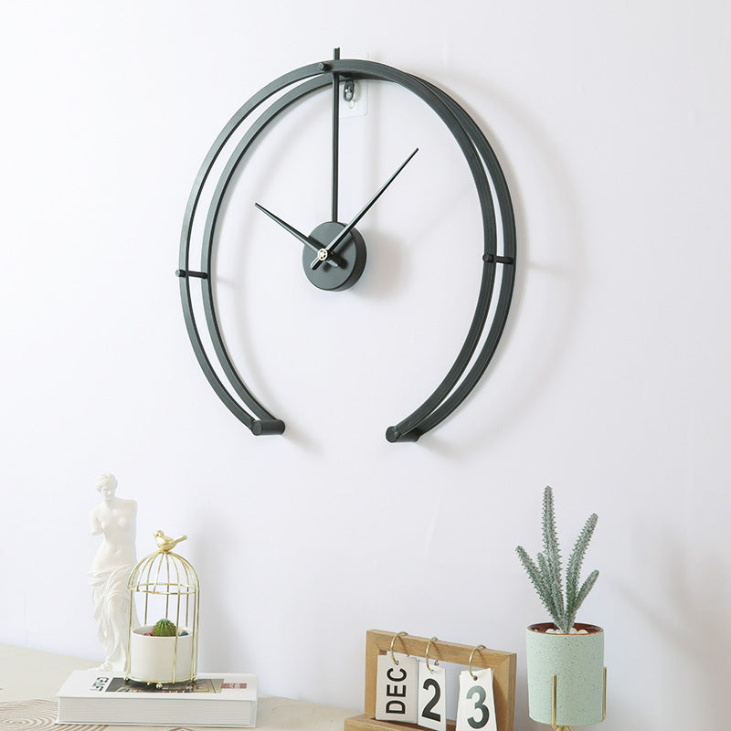 Nordic Light luxury home wall decoration wall clock wrought iron semi-circular creative wall clock hotel living room bedroom wall clock