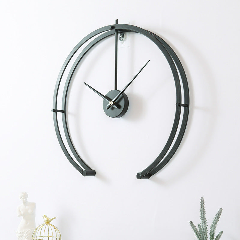 Nordic Light luxury home wall decoration wall clock wrought iron semi-circular creative wall clock hotel living room bedroom wall clock