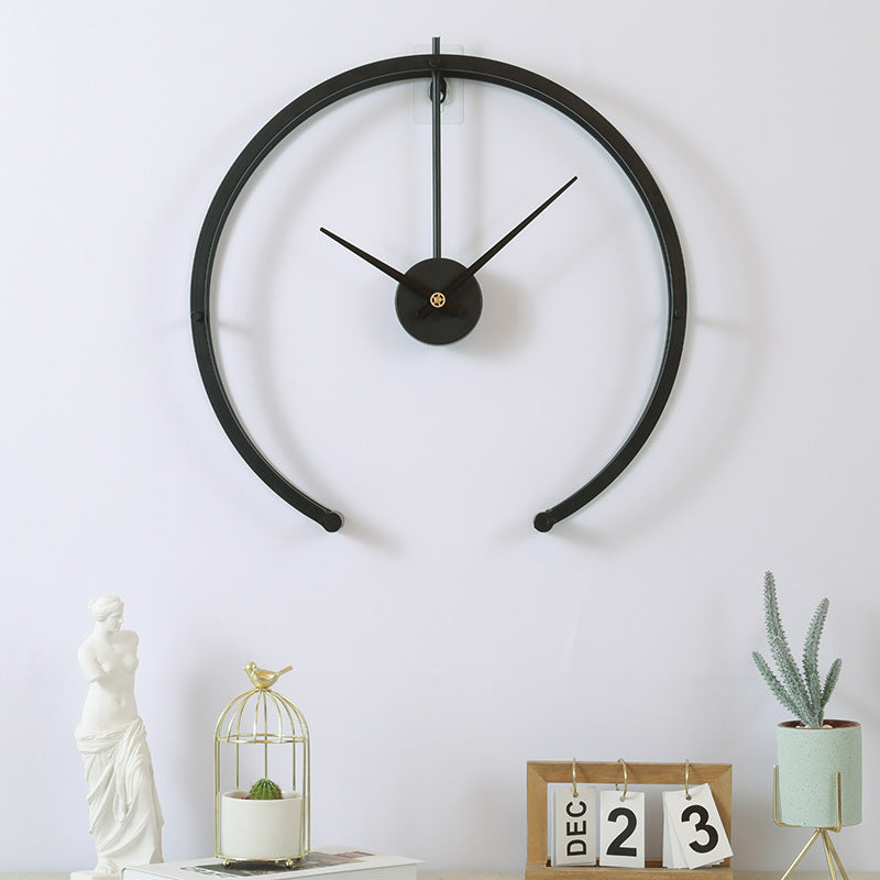 Nordic Light luxury home wall decoration wall clock wrought iron semi-circular creative wall clock hotel living room bedroom wall clock