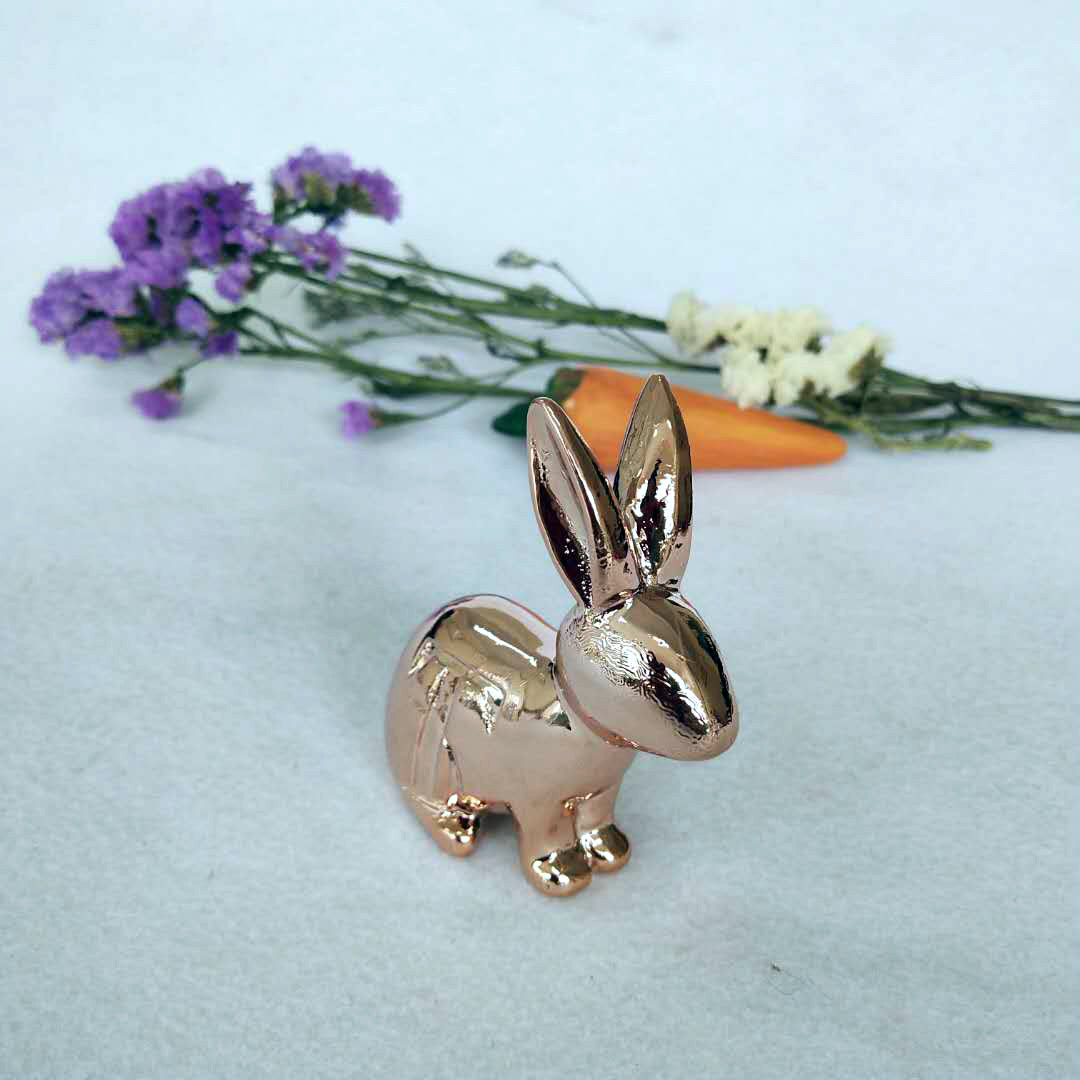 Creative Easter Rabbit Ceramic Plating Handicraft Ornament Garden Home Decoration Living Room TV Cabinet Gift