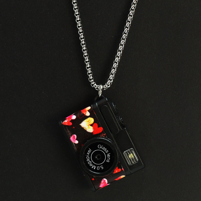 Haunnual hanging hair network red with mini audible lighting daisy camera necklace LED couple box keychain