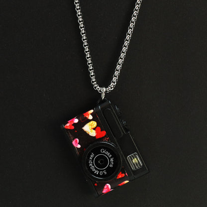 Haunnual hanging hair network red with mini audible lighting daisy camera necklace LED couple box keychain