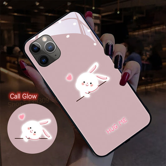 Call LED Flash Lighting Phone Case For iPhone 11 Pro 8 7 6 6s Plus XS Max XR X SE 2020 Cute Rabbit Bear Back Cover accessories