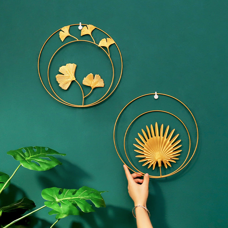 Nordic INS style golden round ginkgo leaf wall hanging creative home living room wall decoration background leaf wall