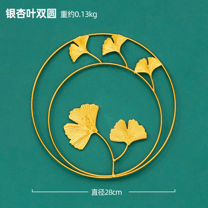 Nordic INS style golden round ginkgo leaf wall hanging creative home living room wall decoration background leaf wall